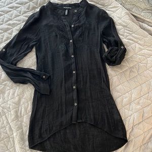 Lace Front Tunic Button Up Top XS
